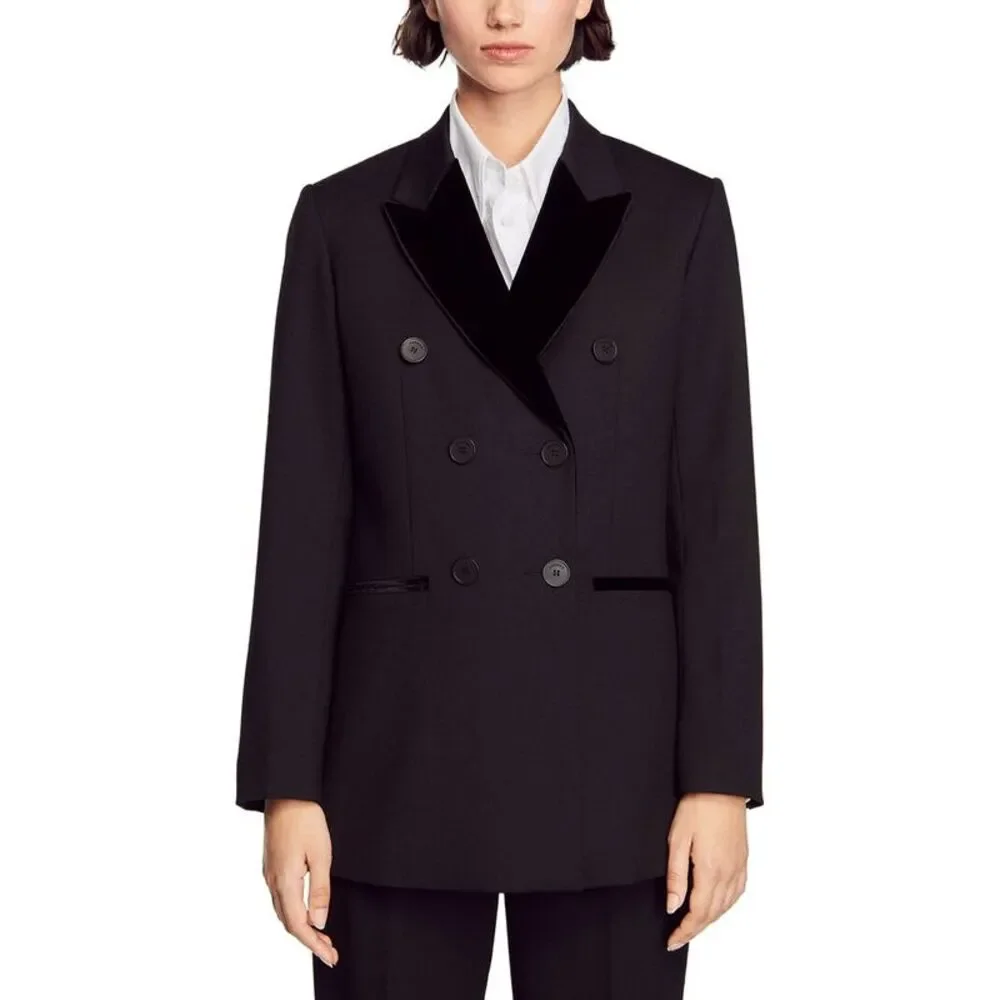 Sandro Womens Valois Wool-Blend Blazer - Picture 1 of 2